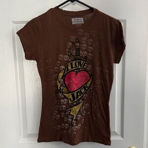 Disney Pirates of the Caribbean Brown Graphic T-Shirt with Heart Design